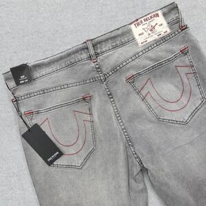 NEW True Religion Jeans Mens 36x34 Gray Denim Ricky Relaxed Straight Distressed